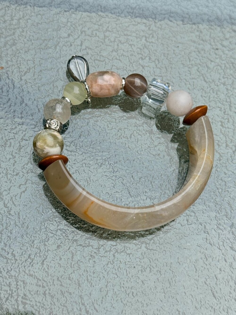 Sakura Agate Statement Half Bangle Mixed Gemstone Bracelet